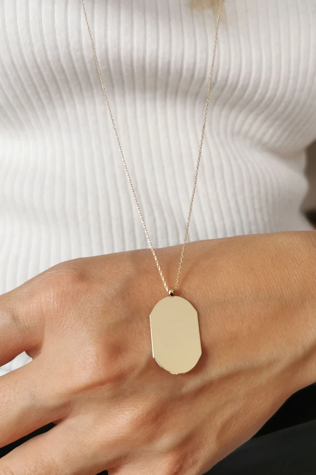 Köşegen Model Oval Künye İsimlik Kolye