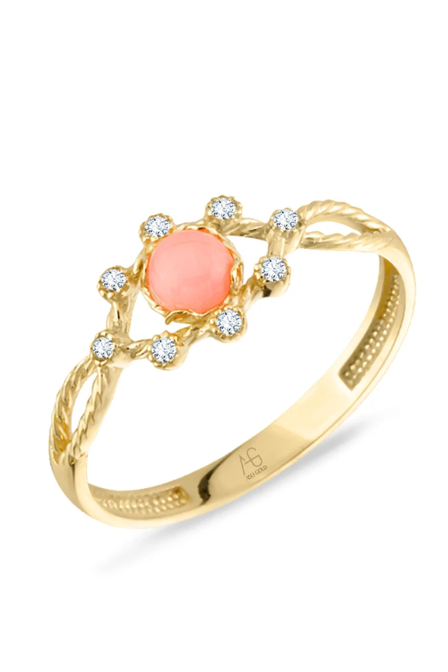 Minimal Pembe Opal Taşlı Altın Yüzük