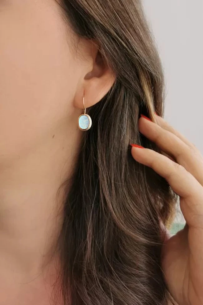 Opal Taşlı Altın Küpe