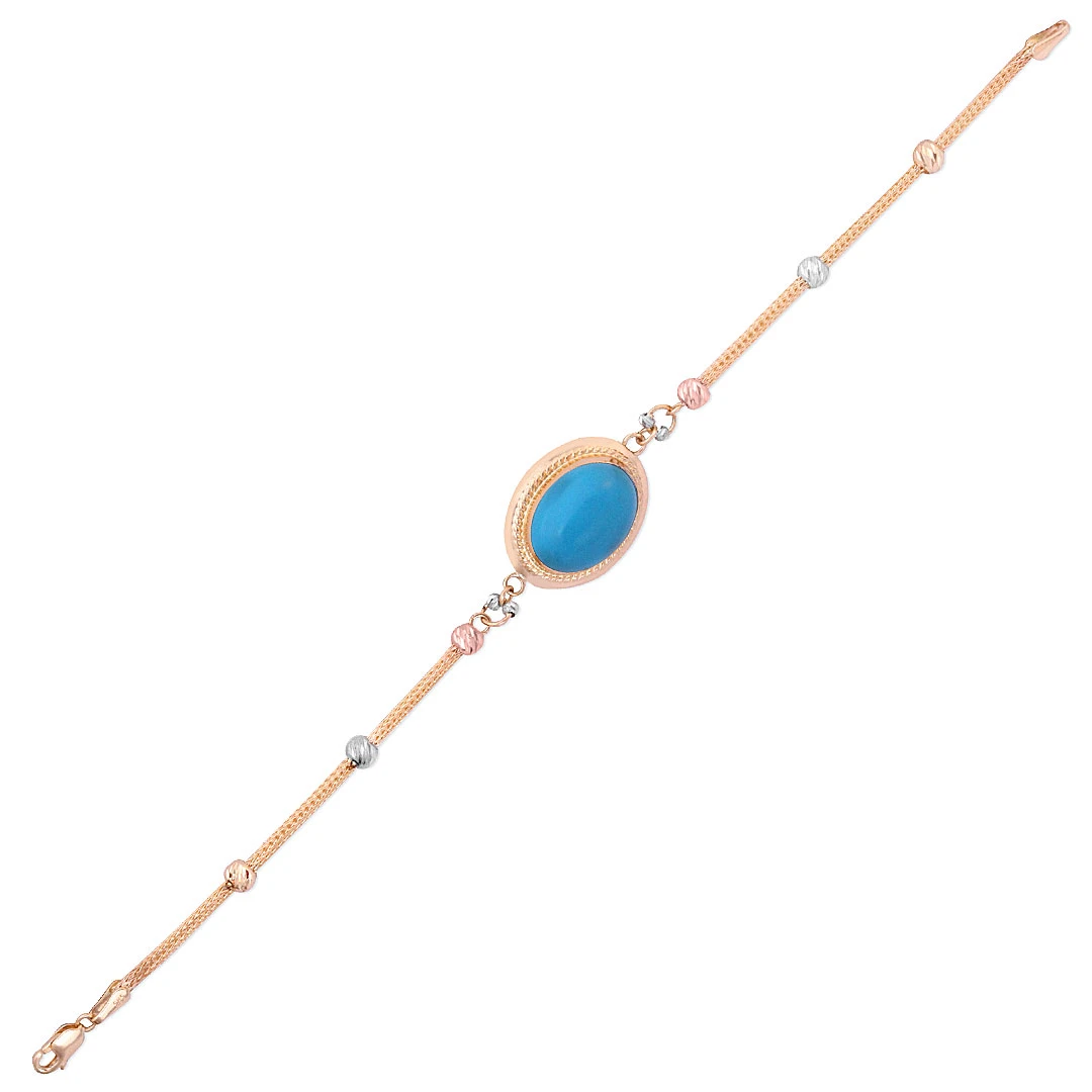 Oval Firuze Taşlı Altın Bileklik (BLK0078)