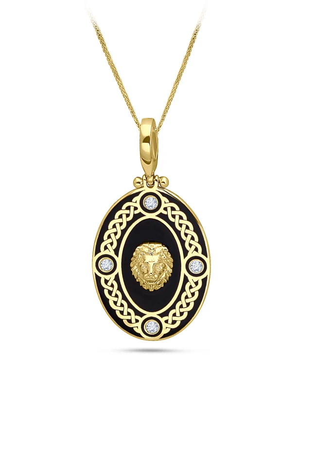Oval Model Altın Aslan Erkek Kolye