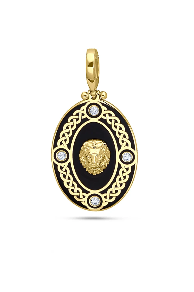 Oval Model Altın Aslan Kolye Ucu