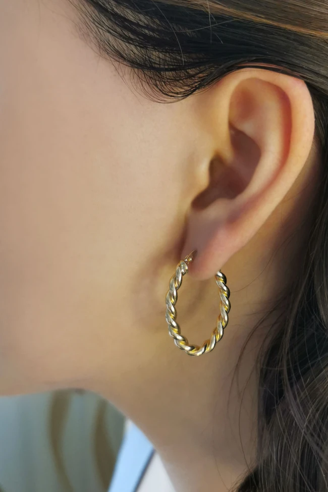 Oval Model Sıkı Burgu Altın Halka Küpe