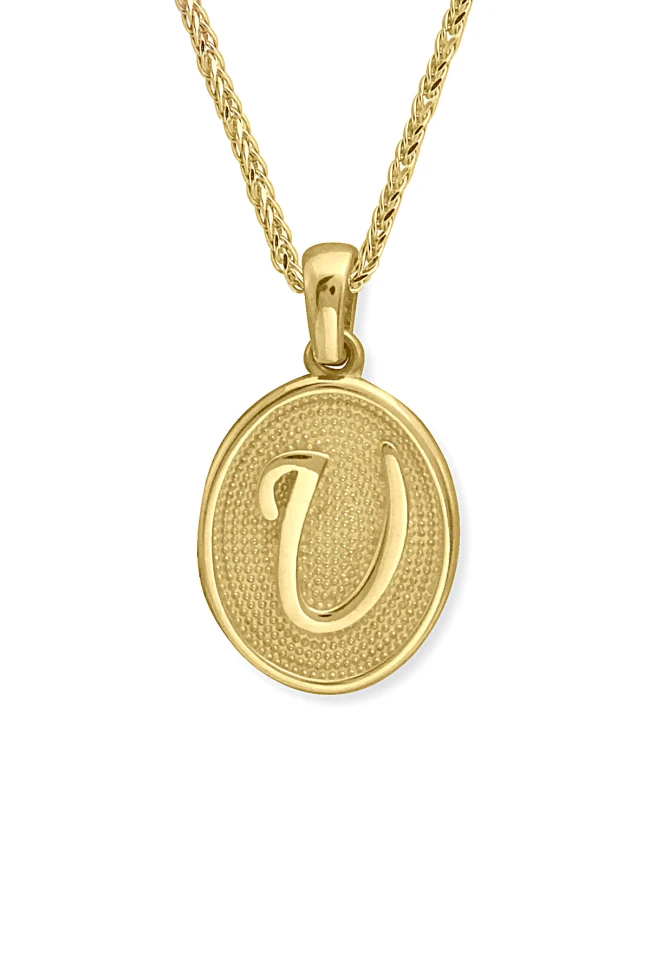 Oval Taşsız Altın U Harf Kolye
