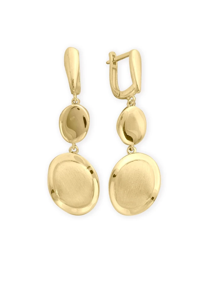 Oval Taşsız Model Altın Sallantılı Küpe