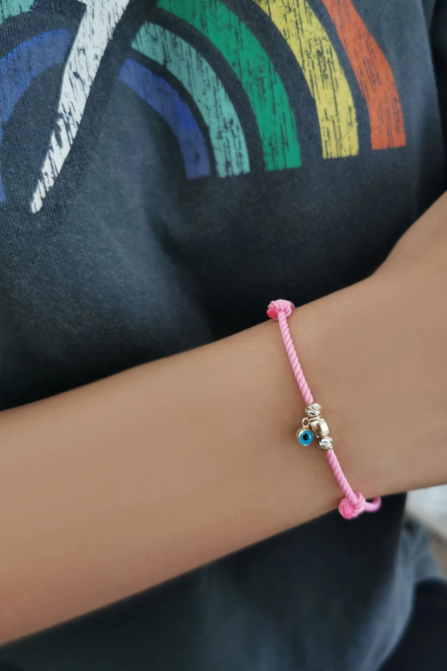 Pembe İpli Küp Minimal Altın Bileklik