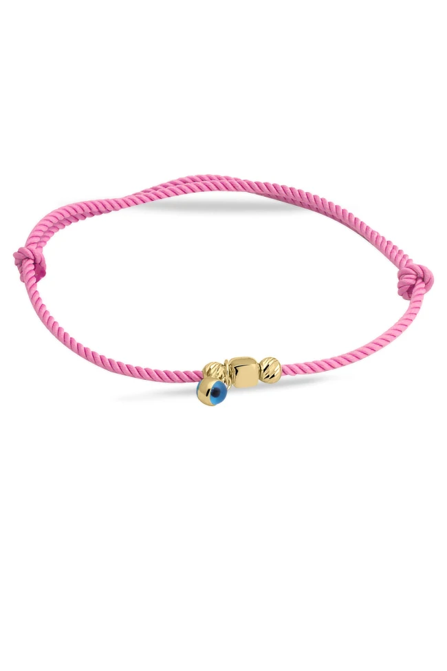 Pembe İpli Küp Minimal Altın Bileklik