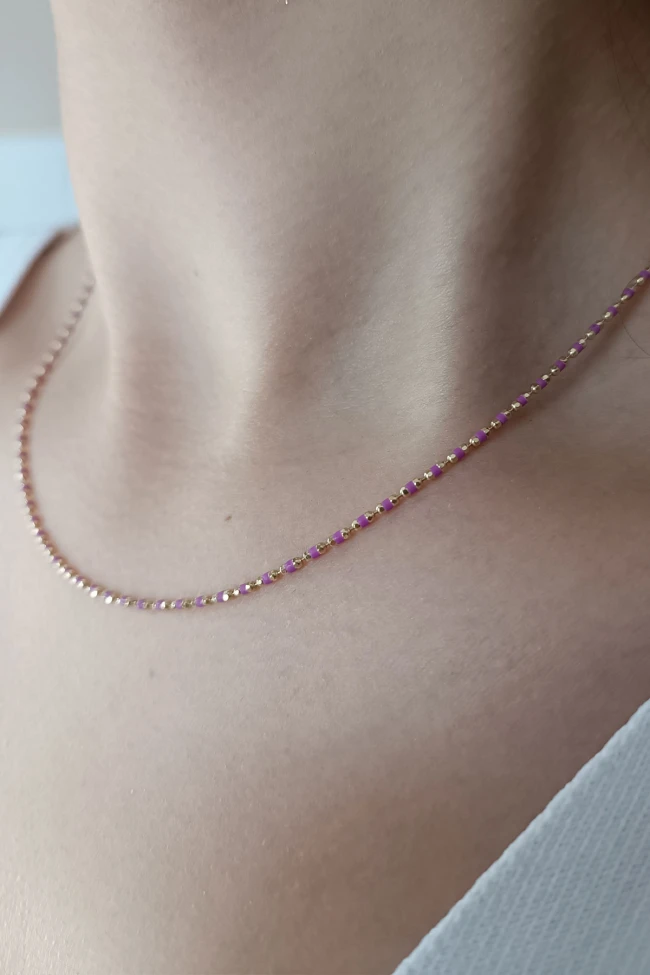 Pembe Mine Detaylı Altın Zincir Kolye