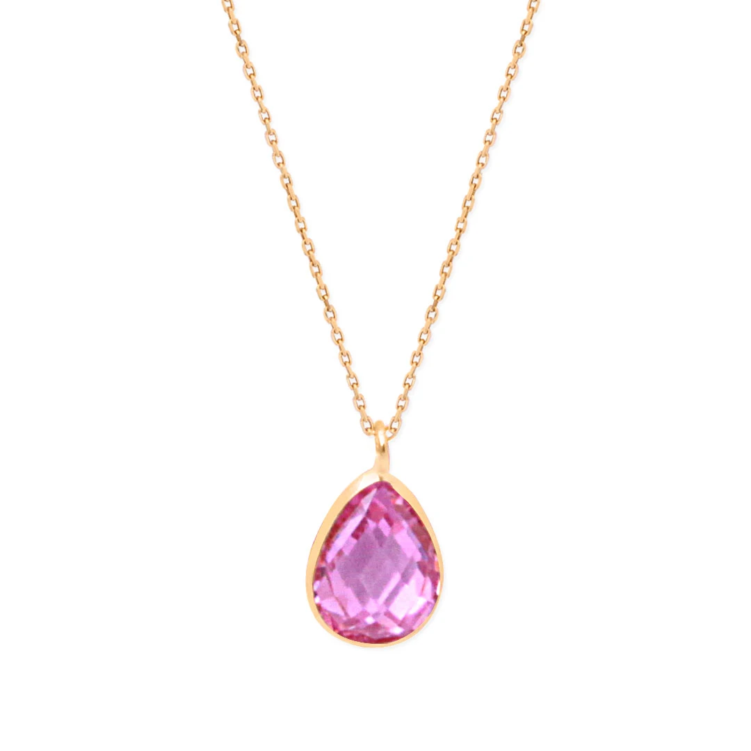 Pembe Taşlı Minimal Altın Kolye (KLY0235)