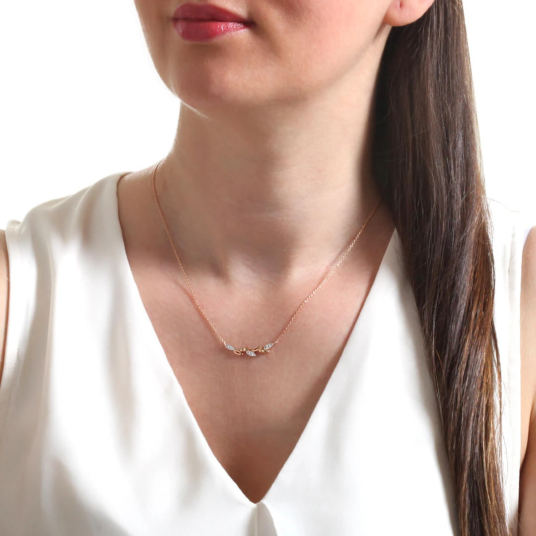 Pırlanta Rose Gold Yaprak Kolye (BKU7244)