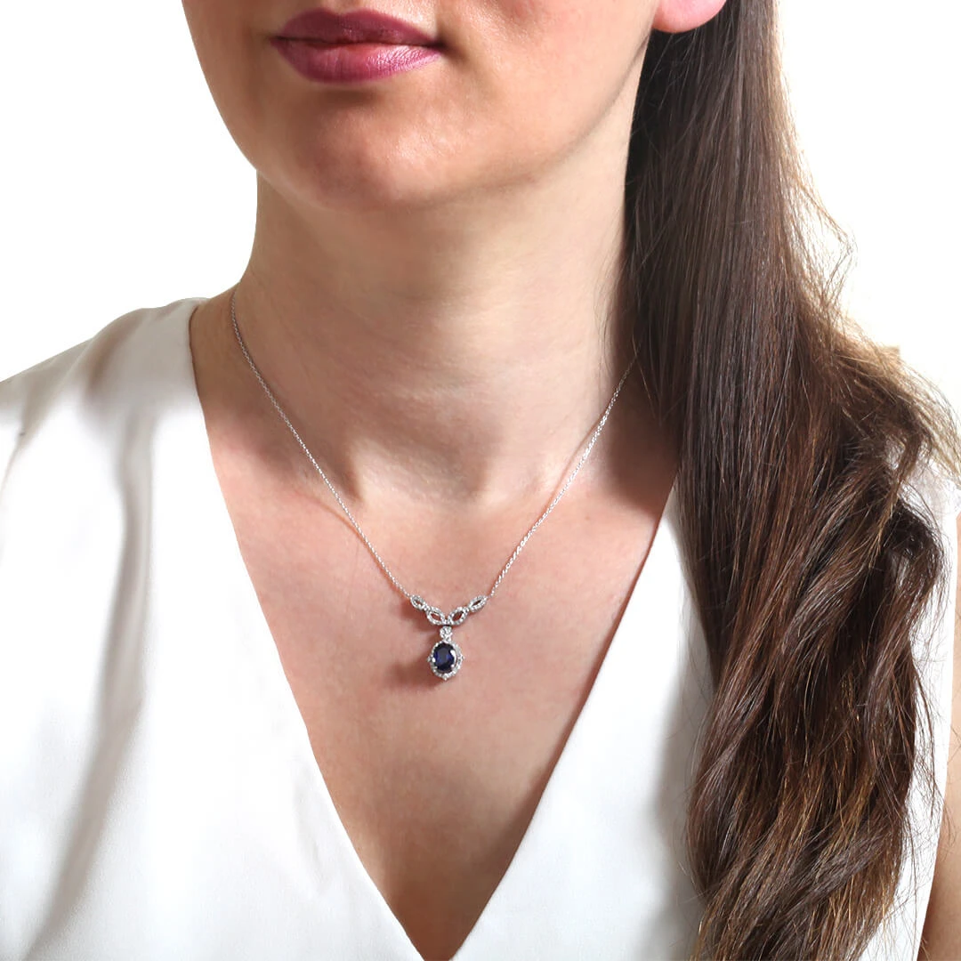 Pırlanta Safir Taşlı Kolye (BKU0763)