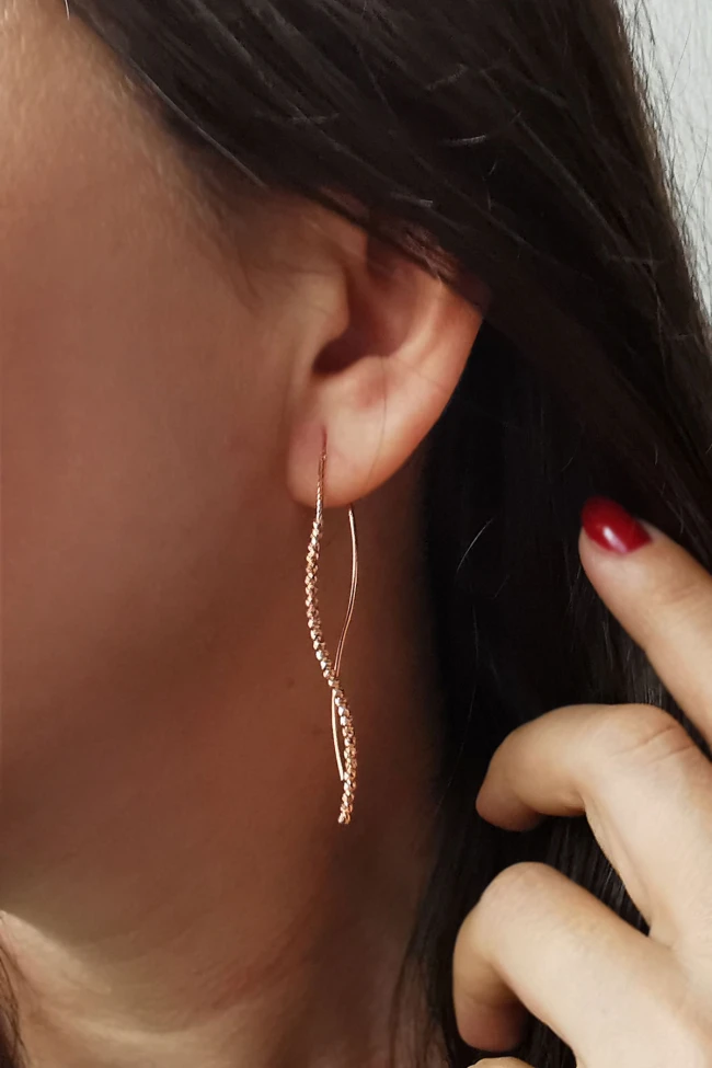 Rose Gold Altın Dalga Form Zincirli Küpe