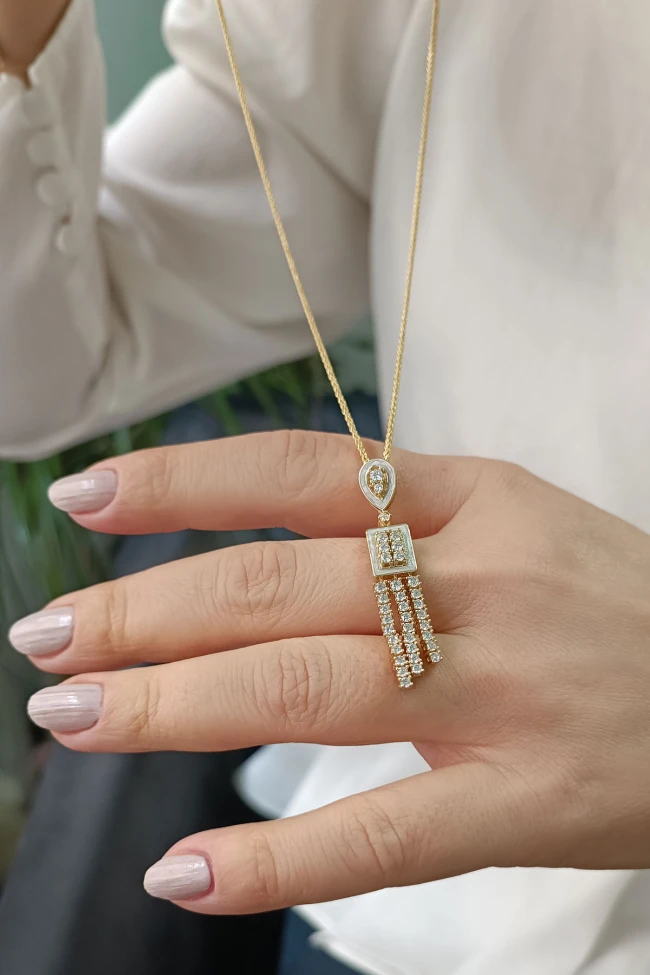 Ruby Taşlı Altın Beyaz Mineli Kolye Ucu