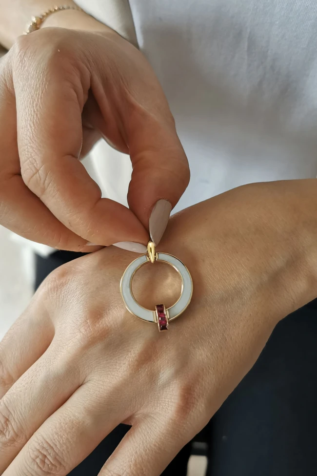 Ruby Taşlı Altın Beyaz Mineli Kolye Ucu
