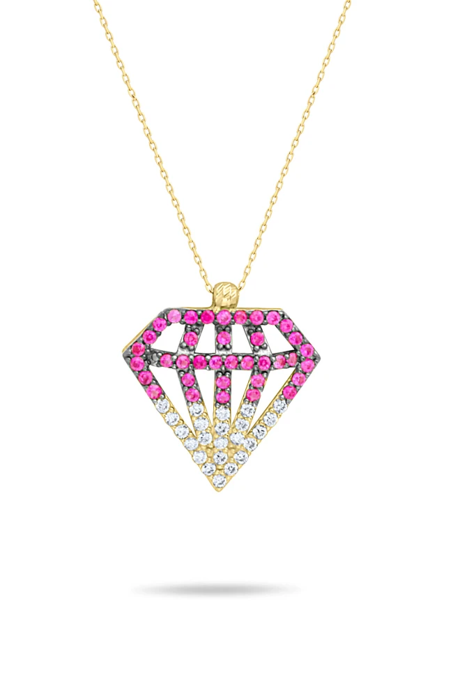 Ruby Taşlı Altın Diamond Kolye