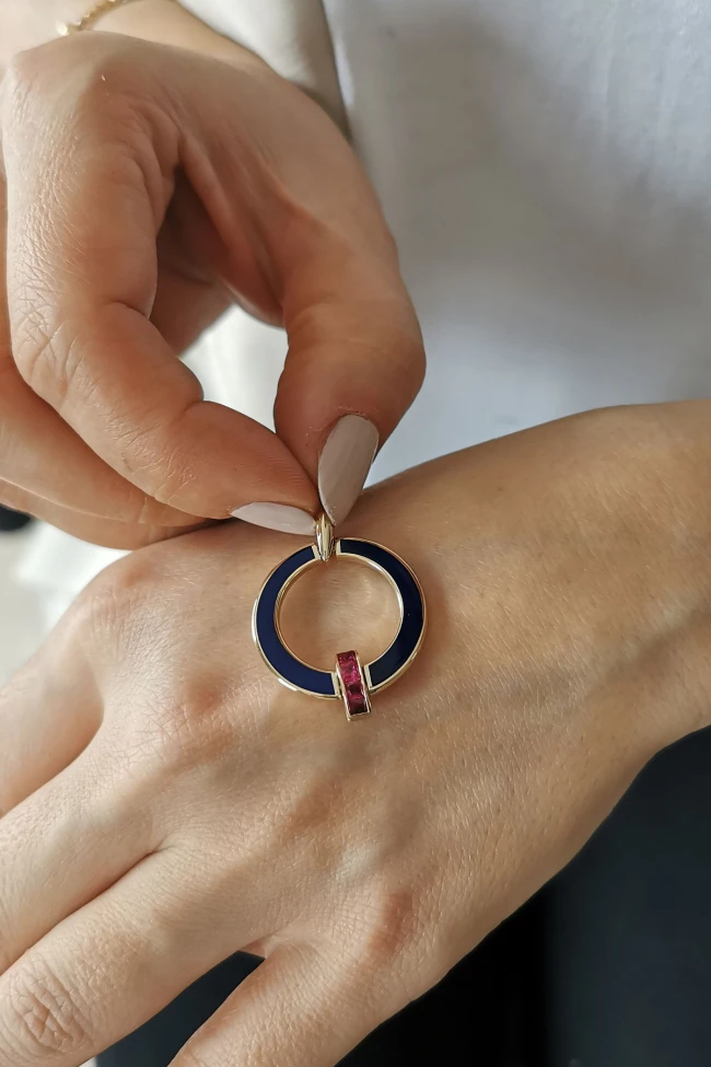 Ruby Taşlı Altın Mineli Kolye Ucu