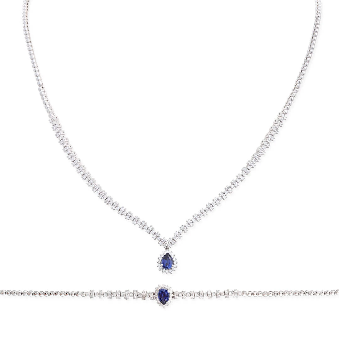 Safir Damla Taşlı Pırlanta Gerdanlık Seti (SET0015)