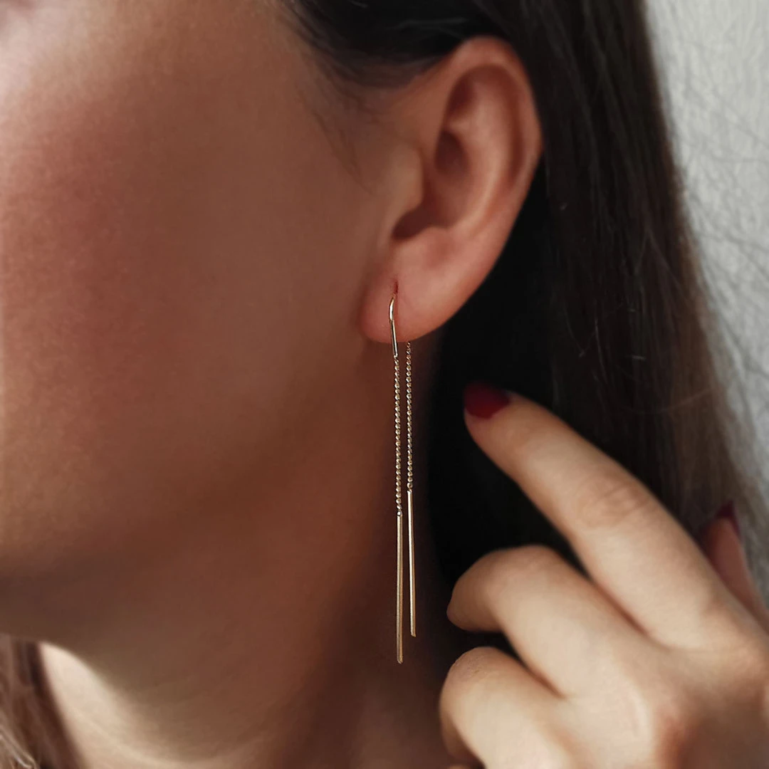 Sallantılı 14 Ayar Altın Zincir Küpe (KP0329)