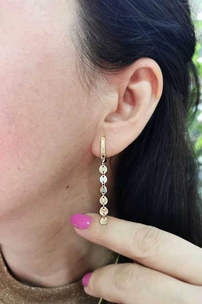 Sallantılı 4.5 Cm Pullu Altın Küpe