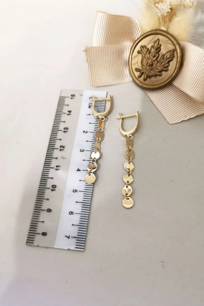 Sallantılı 4.5 Cm Pullu Altın Küpe