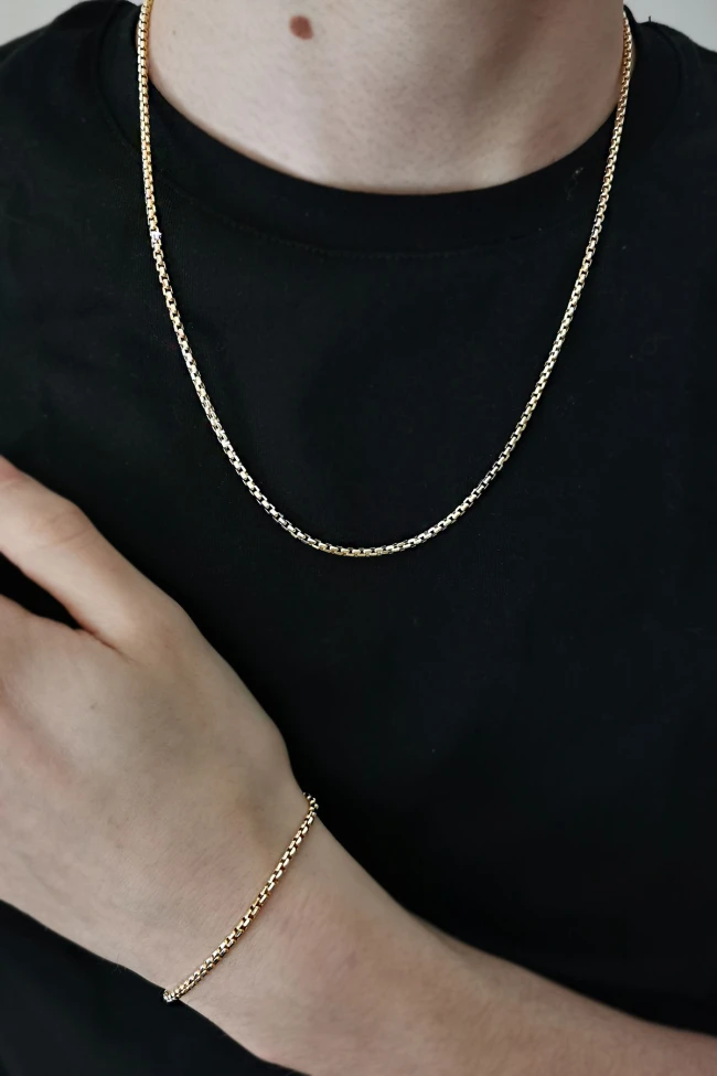 Sarı Altın Altın Unisex Zincir Kolye Bileklik Takım