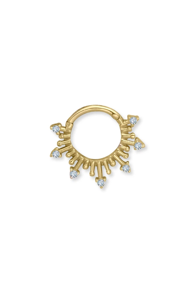 Sarı Altın Mini Taş Detaylı Altın Tragus Küpe