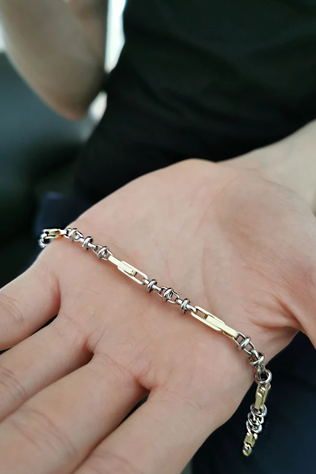 sarı beyaz altın Altın Halkalı Ataç Erkek Bilekliği