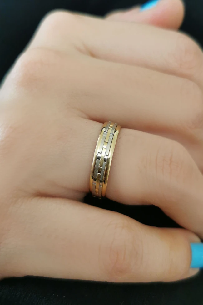 sarı beyaz altın Örgü Detay Unisex Altın Taşsız Çift Alyans