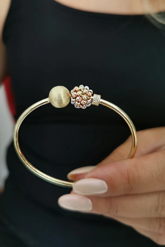 Simli ve Dorika Top Başlı Altın Bilezik