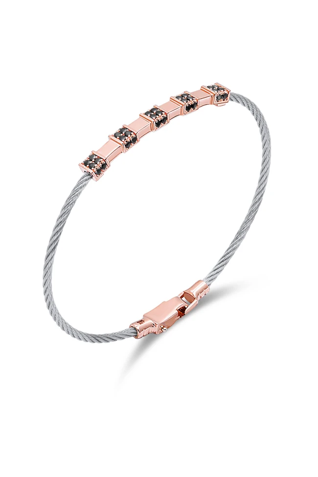 Siyah Taş Detaylı Rose Gold Çelik Tasarım Erkek Bilezik
