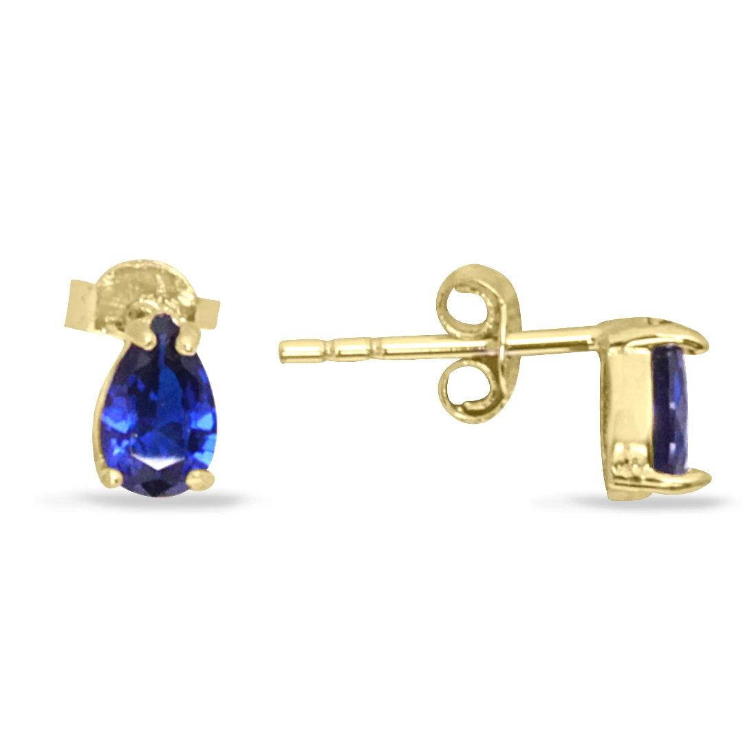 Zirkon Safir Taşlı Altın Damla Küpe (KP0070)