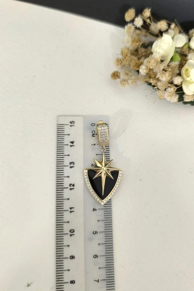 Şövalye Altın SiyahMineli Unisex Kolye