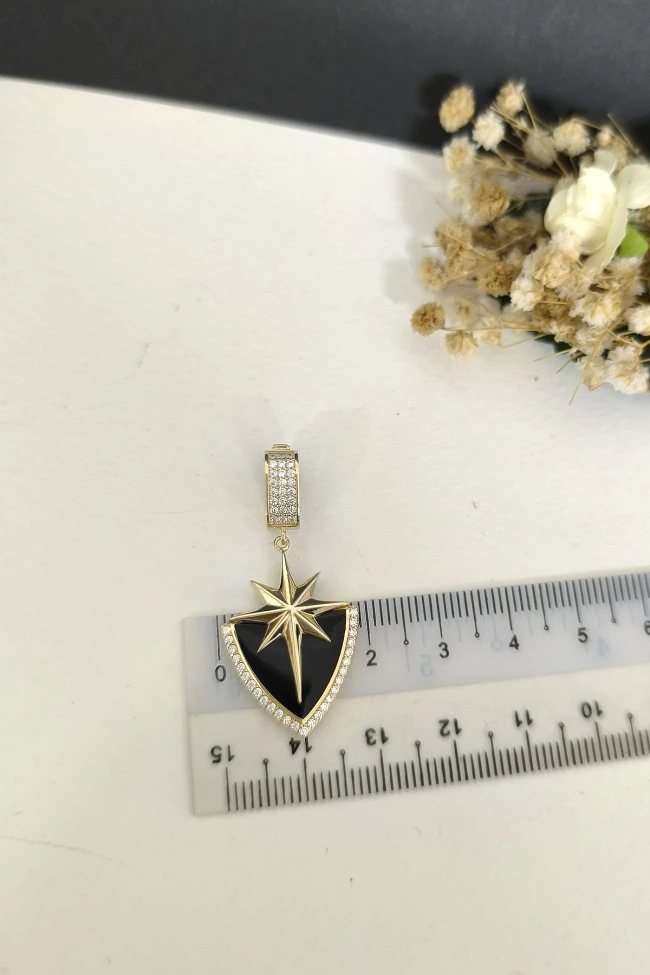 Şövalye Altın SiyahMineli Unisex Kolye