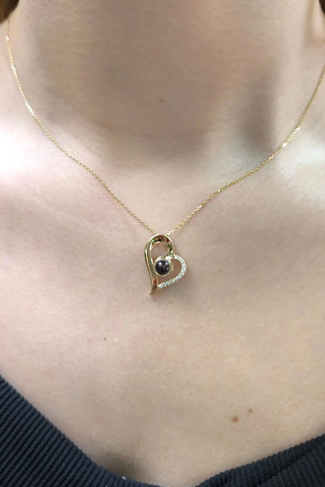 100 Dilde Seni Seviyorum Altın Kalpli Kolye (KLY0298)