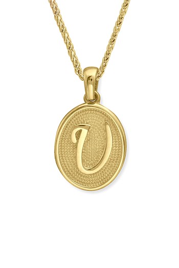 Oval Taşsız Altın U Harf Kolye