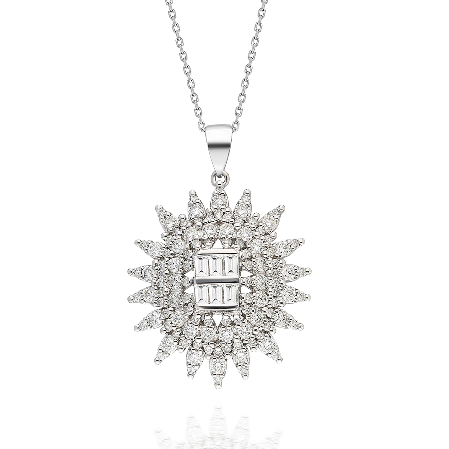 1.28 Ct. Pırlantalı Baget Güneş Kolye (BKL0000243)