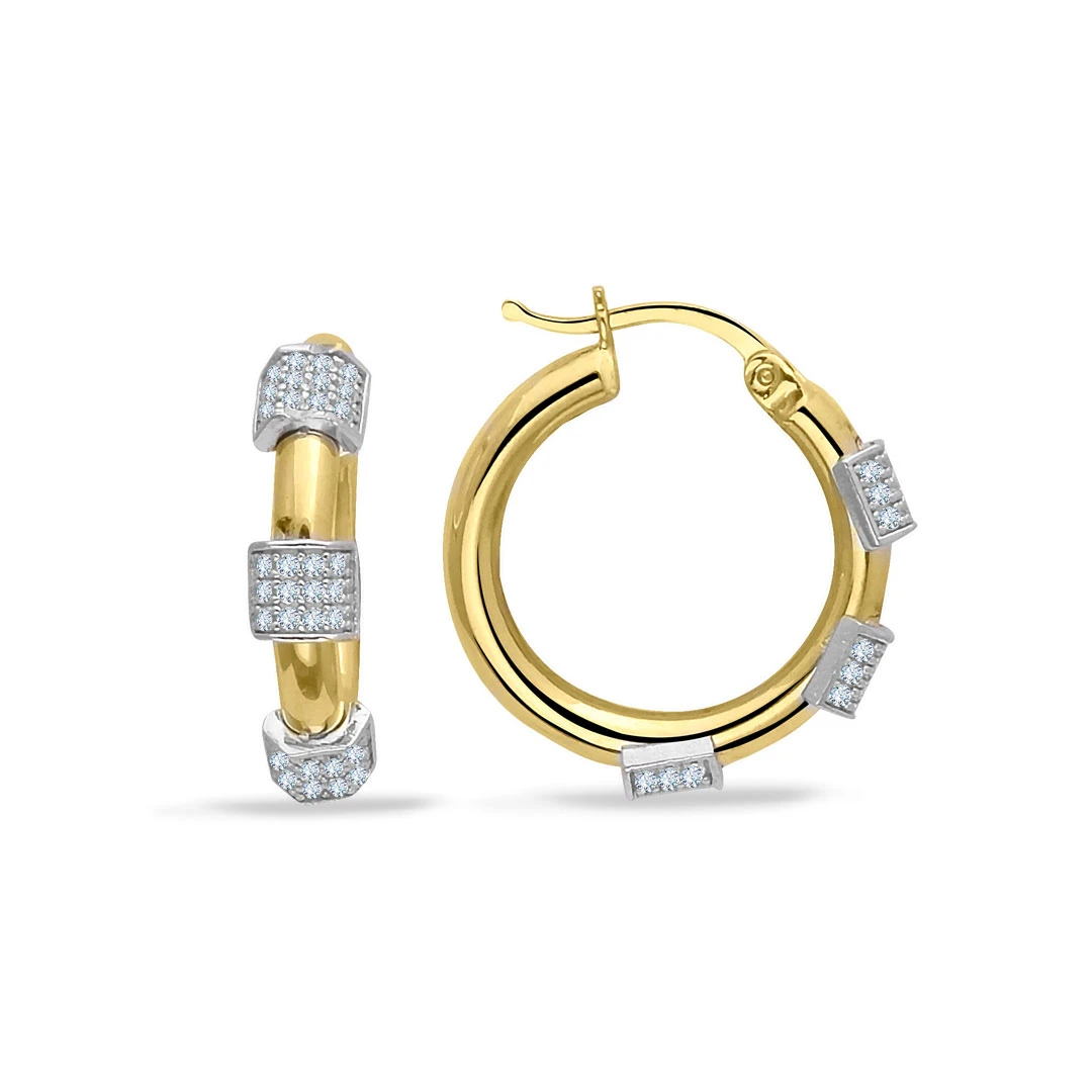 2 Cm Taşlı Parça Detaylı Altın Halka Küpe (KP0154)