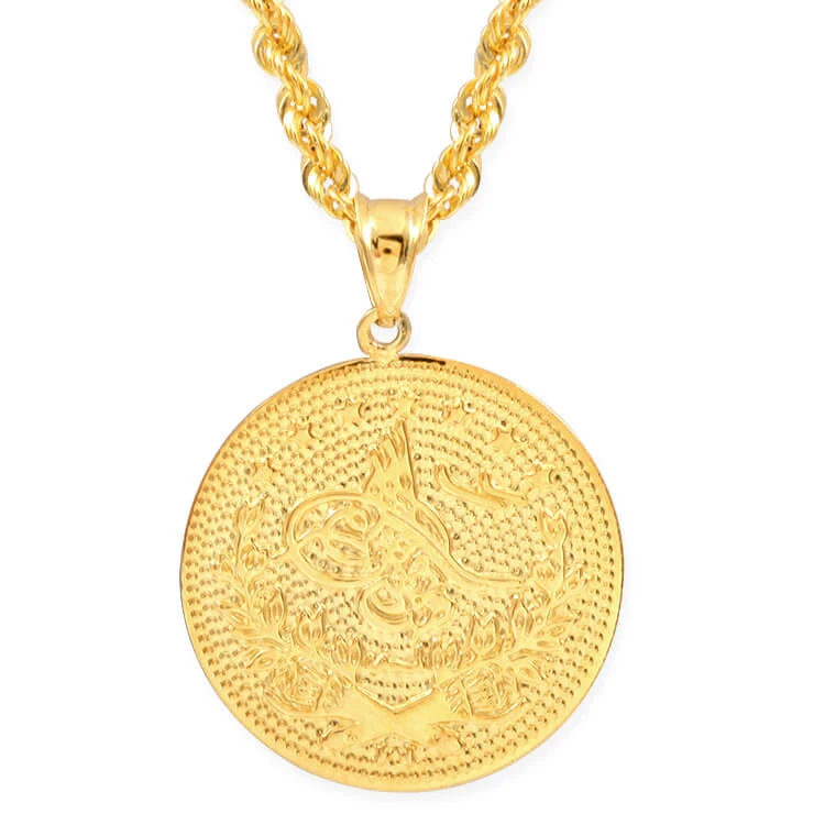 2.2 Cm Halat Zincirli Altın Tuğralı Kolye (KLY0240)