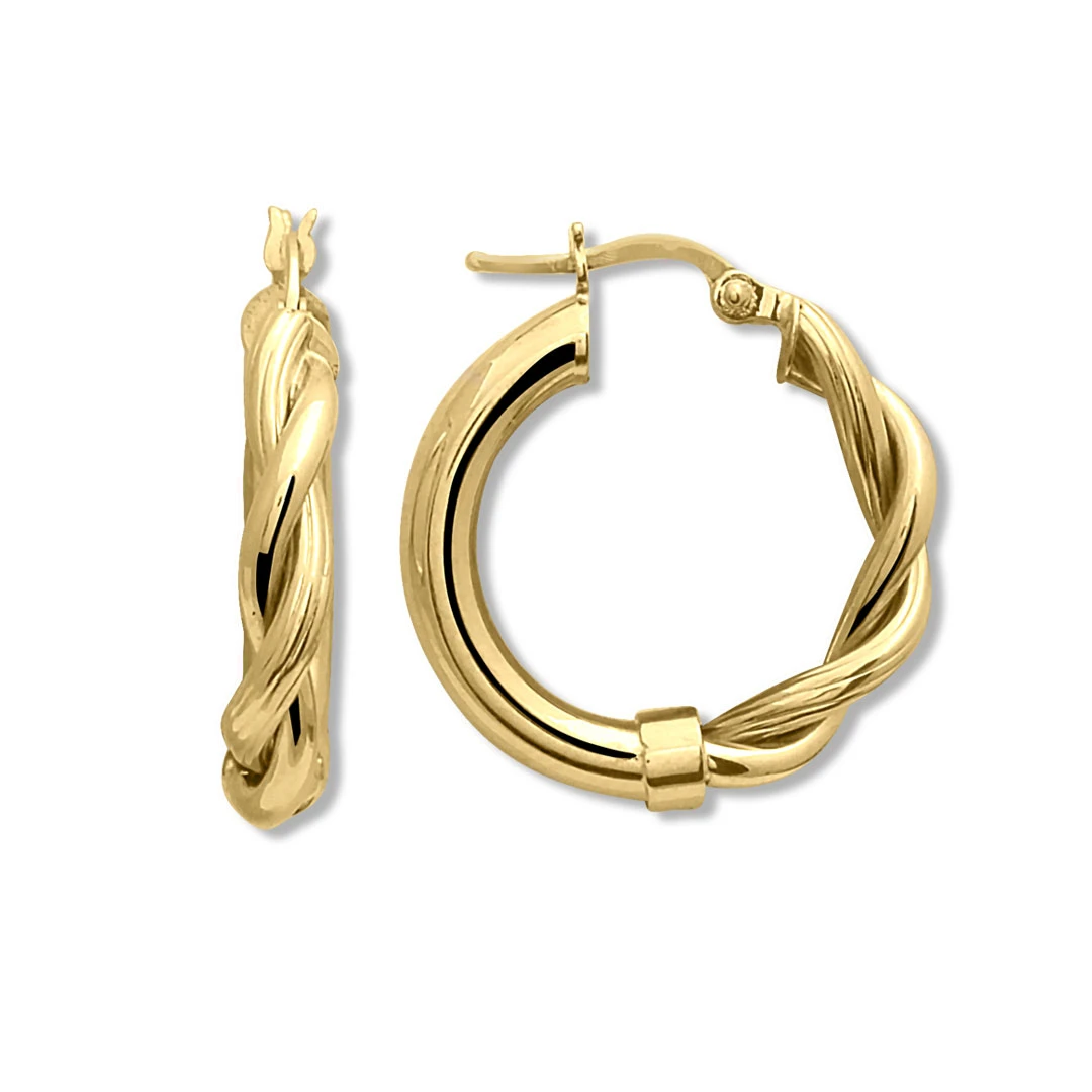 2.5 Cm Çift Yarım Burgulu Altın Halka Küpe (KP0266)