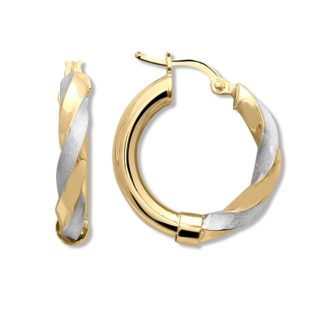 2.5Cm Altın Sarı/Beyaz Yarım Burgu Halka Küpe (KP0265)