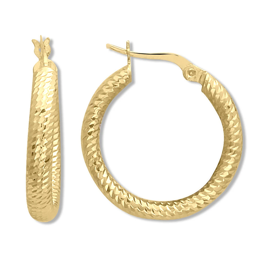 2.7 Cm Kalem İşlemeli Altın Halka Küpe (KP0294)