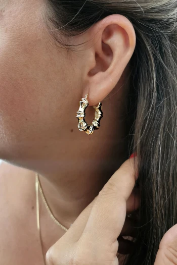 3 Cm Altın Tasarım Bambu Halka Altın Küpe (KP0144)