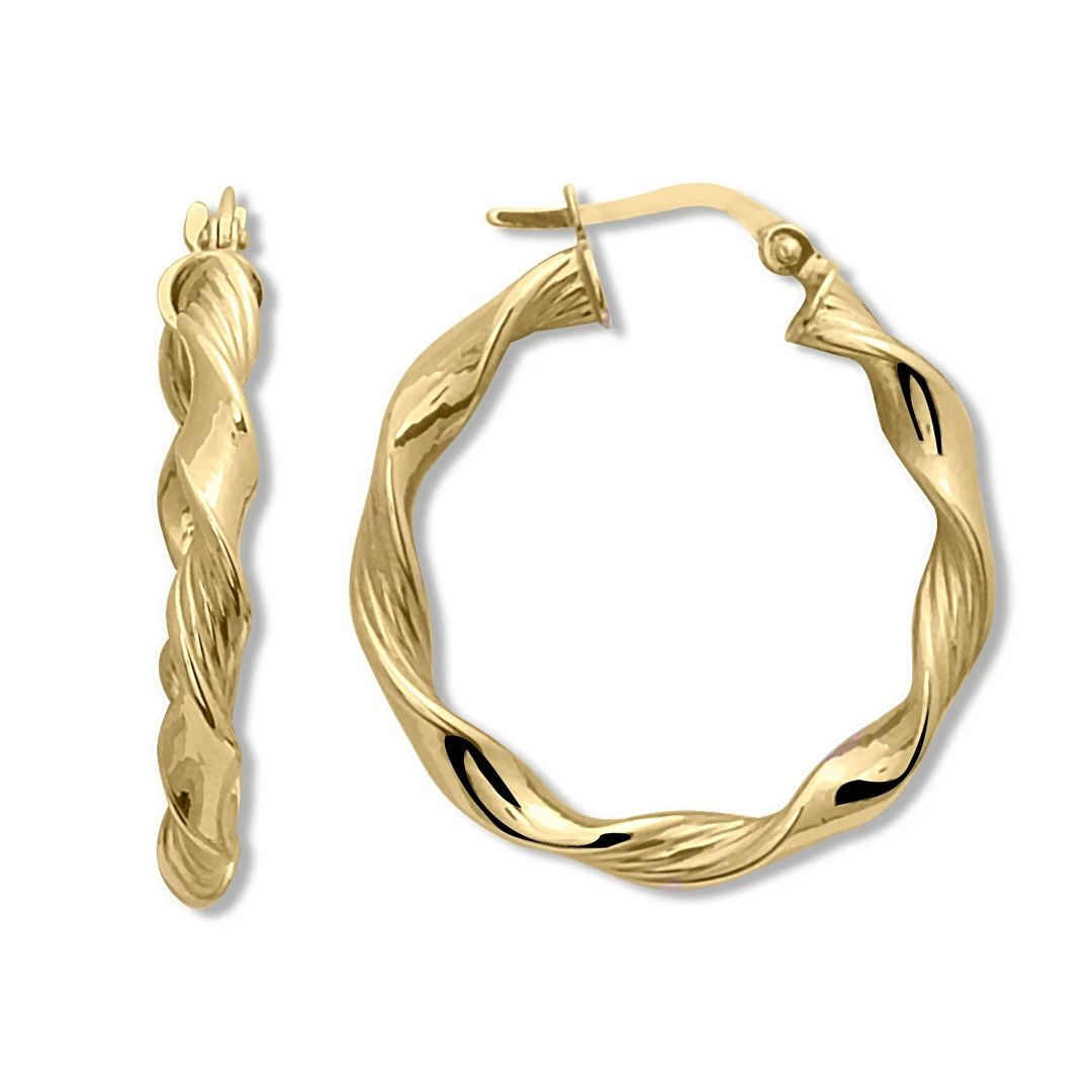 3 Cm Geniş Burgulu  Altın Halka Küpe (KP0272)