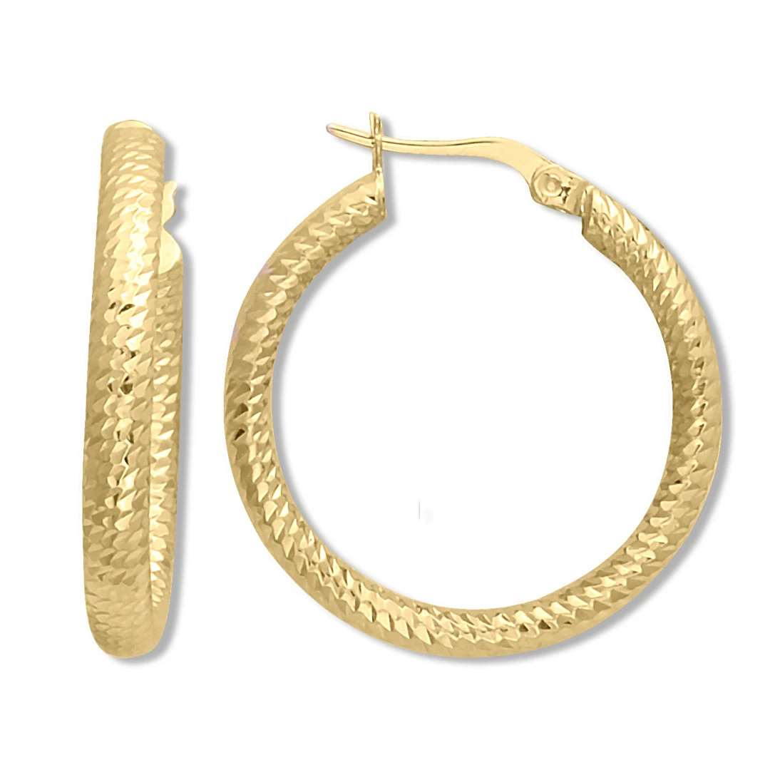 3 Cm Kalem İşlemeli Altın Halka Küpe (KP0295)