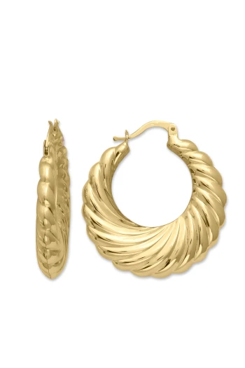 3 Cm Yatay Dalga Model Altın Halka Küpe