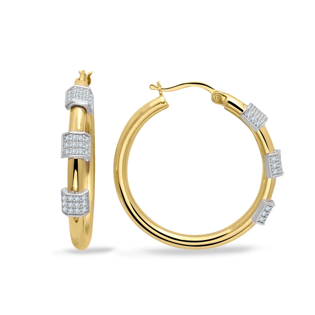 3.2 Cm Taşlı Parça Detay Altın Halka Küpe (KP0153)