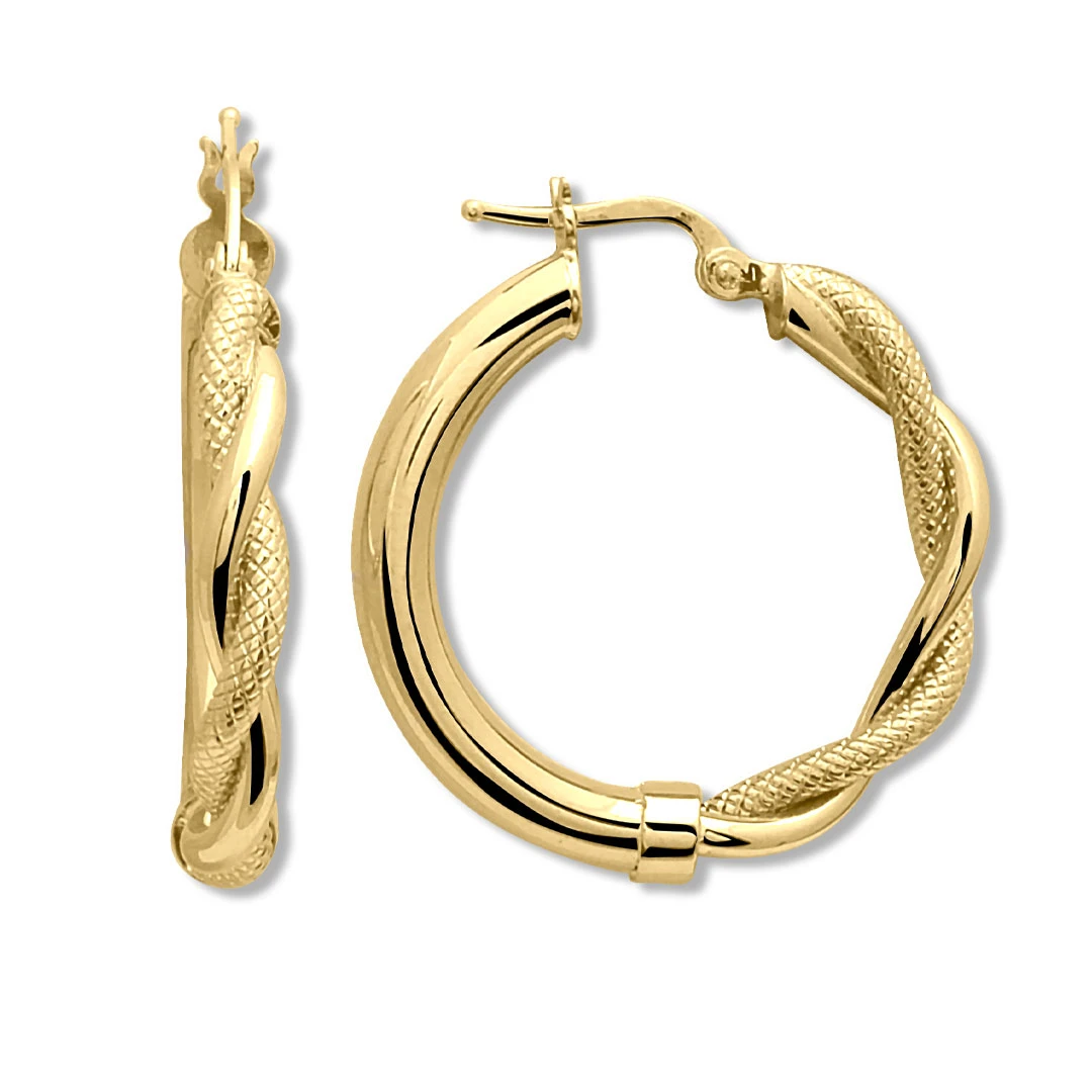 3.2 Cm Yarım Burgu Sarı Altın Halka Küpe (KP0269)