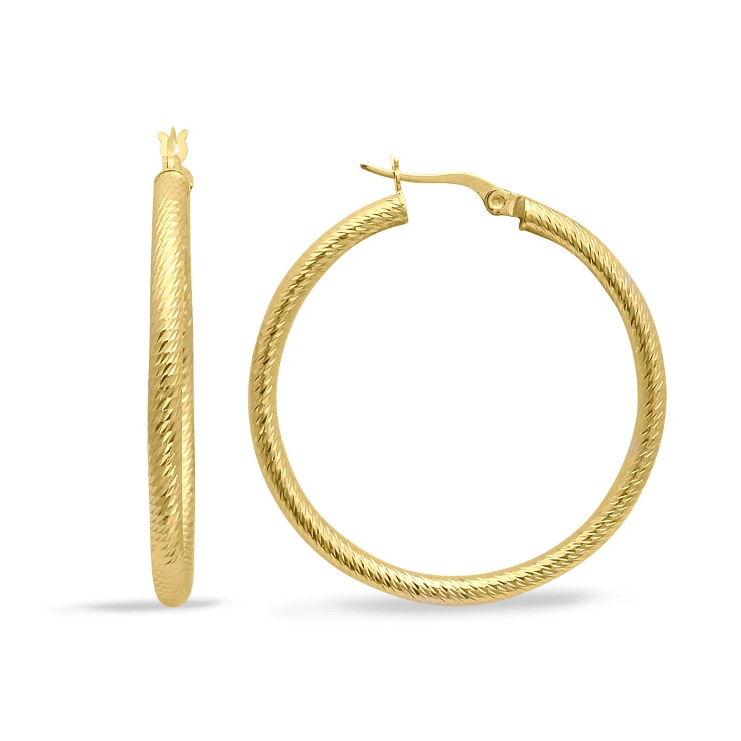 3.5 Cm Altın Kalem İşlemeli Halka Küpe (KP0172)