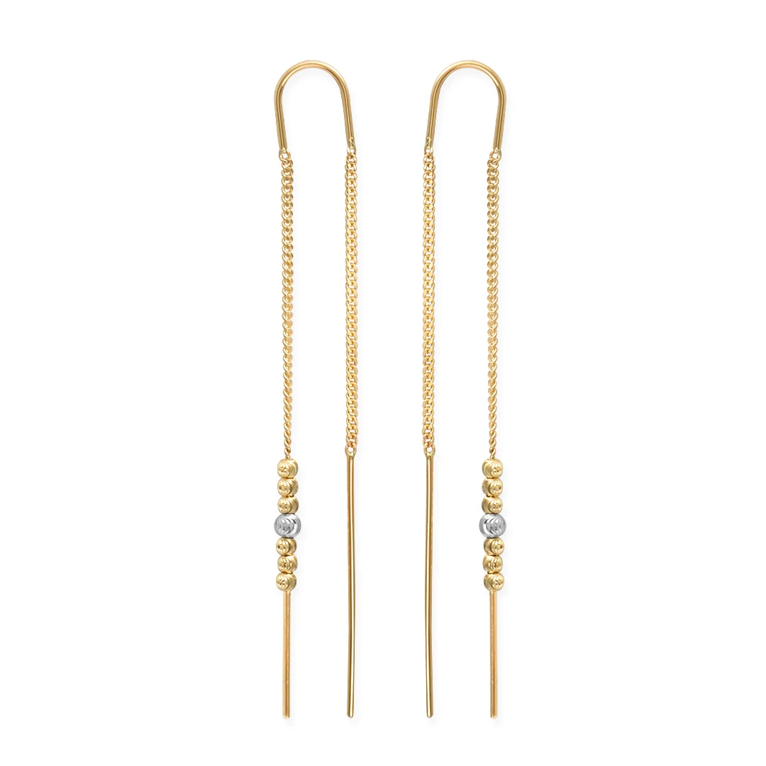 7.5 Cm Sallantılı Altın Toplu Zincir Küpe (KP0135)