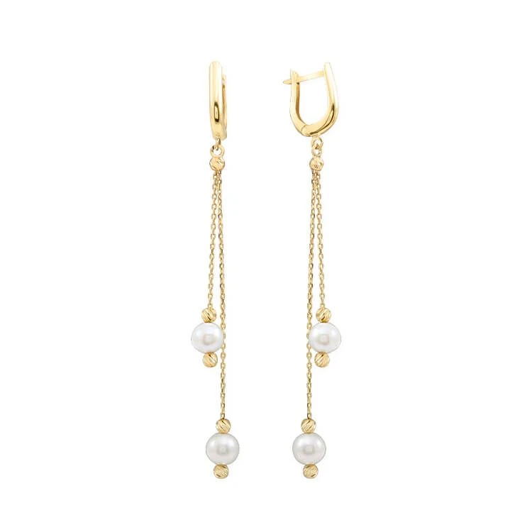 8 Cm Altın Sallantılı İnci Küpe (KP0247)